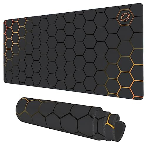Grand Tapis de Souris de Jeu avec Base antidérapante et Bords Cousus, Technologie nid d'abeille, Noir, doré, 90 x 40 cm, Long Tapis de Souris pour Clavier d'ordinateur pour la Maison, Le Bureau, Le