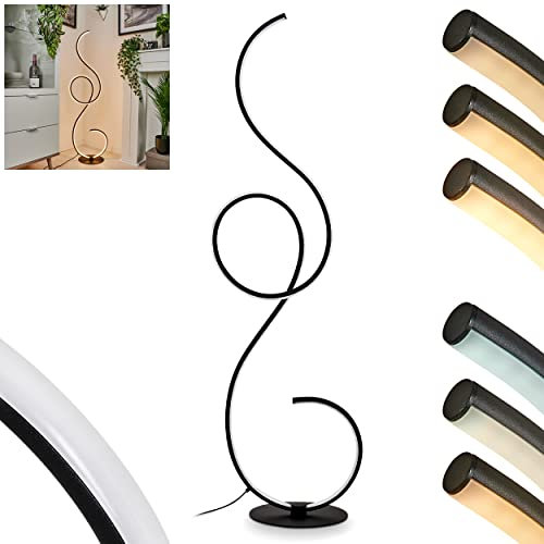 LED Stehleuchte Olok, moderne Bodenlampe aus Metall/Kunststoff in Schwarz/Weiß, dimmbare Stehlampe mit Fußschalter, Höhe 122 cm, 23 Watt, max. 2700 Lumen, 2700 + 4000 + 6000 Kelvin (änderbar)