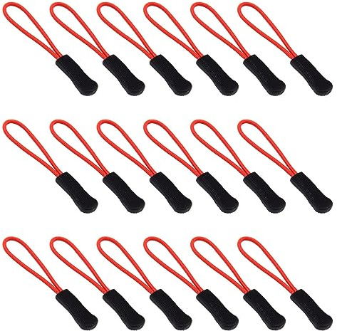 Ruidee 50 Pieces Zipper Pulls Zipper Tabs Zipper Pull Cord Extender Replacement Zipper Pulls for Backpacks, Jackets, Luggage, Purses, Handbags（Red Black）