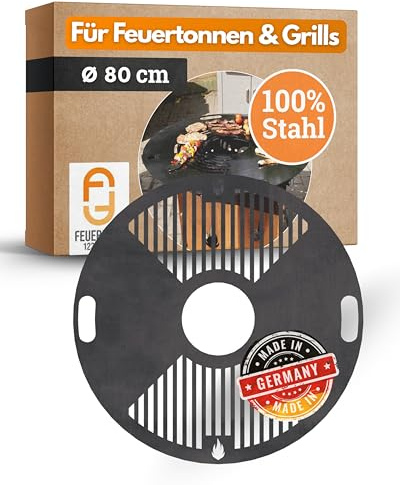 Feuerfest 123 Plaque de gril ronde I Ø 80 cm I Plaque de barbecue en acier à grain fin I Plaque de plancha massive de 4 mm d'épaisseur I Accessoire de gril pour brasero, tonne à feu, tonne de barbecue