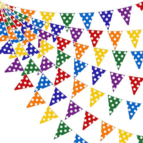 32Ft Buntes Polka-Dot-Banner Regenbogen-Dreieck-Wimpel Mehrfarbige Stoffgirlande für Große Eröffnung Kindergeburtstag Feiern Klassenzimmer Outdoor Garten Festivals Hängende Geschäfte Dekorationen
