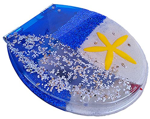 WC-Sitz mit Absenkautomatik, Schnellverschluss, WC-Deckel, WC-Sitze aus Kunstharz mit Befestigung an der Oberseite, strapazierfähiger WC-Deckel mit Kunst-3D-Effekten und echten Muscheln und