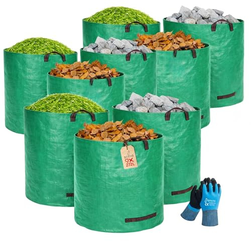 DIVID® Gartensäcke mit Trageschlaufen |Gartensack 9x 272L Set Laubsack Gartenabfallsack - Selbststehend 4 Griffe Stabil Robust & Faltbar - Rasenschnitt für Gartenabfälle Grünschnitt Laubabfall