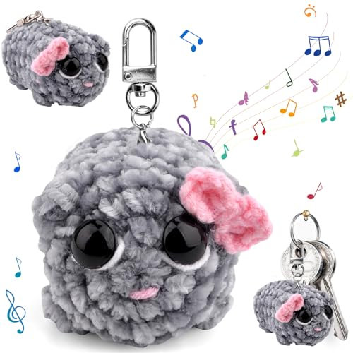 Pipihome Sad Hamster Meme Crochet Porte Clef, Sad Hamster Porte Clef Peluche, Poupée en Peluche Tricotée avec Son De Violon Intégré, Jouet Peluche pour Enfant Garçons Fille Cadeau D'anniversaire (A)