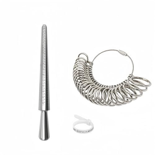 MEETOZ Ring Sizer UK Ring Measurement Tool set, Tools for Measuring Rings Diameters Finger Sizing Tools UK Sizes A-Z, Metal Ring Finger Gauge set Ring Sizer Mandrel, Measure Scales for Women Men Rings