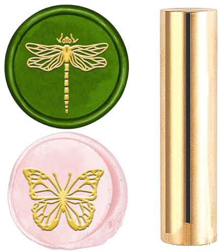 craspire 2 Seitiger Muster Wachssiegelstempel 15mm Mini Schmetterling Libelle Massives Messing Hochzeit Vintage Siegelstempel Für Einladungen Umschläge Karten DIY Basteln Geburtstag Dekorative
