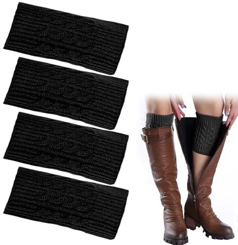 UILYNIU 2 Pares Negro calentadores de piernas de punto para mujeres y niñas Tejidos Cálidos Calientapiernas Cortas Ganchillo Cubierta calentadores de rodilla cálidos para botas Talla única