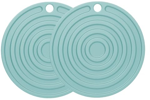 Maniques de Cuisine en Silicone, Antidérapants Maniques Rond, 2 en 1 Maniques épaissi avec Boucle de Suspension résistants à des températures allant jusqu'à 230°C /446℉,19cm/7.5'', Vert, Lot de 2