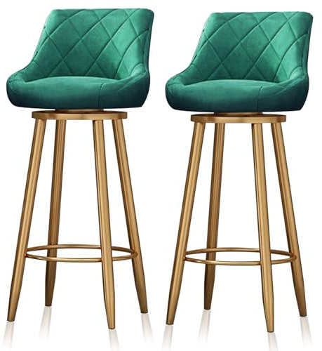 Moderne Barhocker aus Samt, 2er-Set, Küchentheke, Höhe Drehhocker mit Rückenlehne, ohne Armlehne, Barhocker für Zuhause, Bar/Esszimmer, Grün, 65 cm