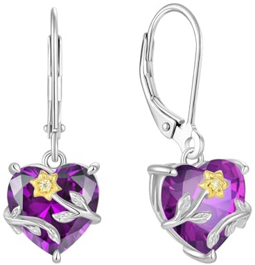 JO WISDOM 925 Sterling Silver Sunflower Daisy Heart Dangle Drop Earrings 3A Cubic Zirconia Jewellery for Women