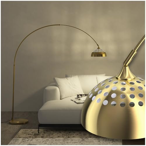 tectake® Bogenleuchte, Bogenlampe, Stehlampe Wohnzimmer, Esszimmerlampe modern, Schirmlampe hängend, Retro Vintage Optik, Lampe Esszimmer, Standleuchte, Standlampe - gold