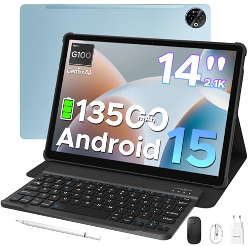 DOOGEE Tab E3 Max 2.1K Tablet 14 Pollici, Tablet con Tastiera, 32GB+256GB(2TB TF), 13500mAh, MTK G100 Octa-Core, Dual SIM 4G LTE+5G WiFi, Android 15/16MP/BT5.2/GMS,Tablets con Penna + Mouse + Custodia
