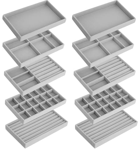 QWORK® 10 Pcs Plateaux de Rangement en Velours pour Bijoux - Organisateur Empilable 21x12x2.5cm pour Bagues/Colliers/Bracelets