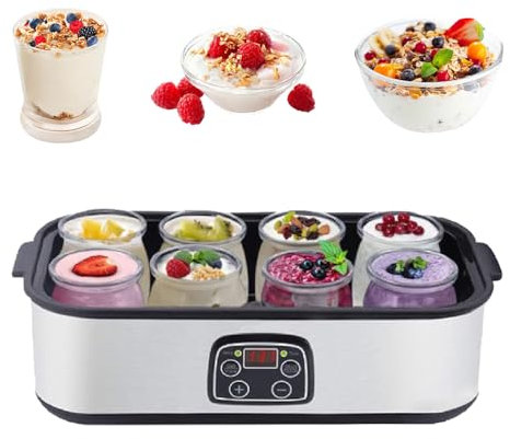 UEGFSIJRF Joghurtbereiter mit LCD-Display, 1400 ml, automatisch, 8 Gärbehälter aus Glas, ideal for Erfrischungen im Büro, Gesundheit zu Hause, Lifeway-Geschenke