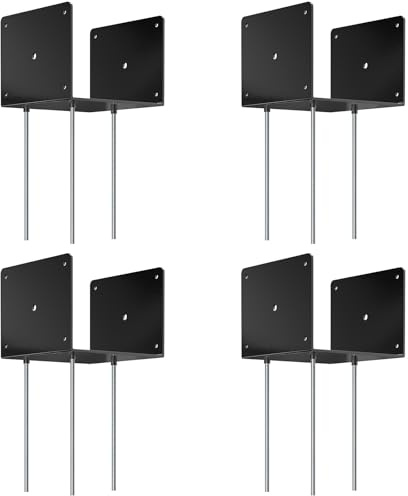 FMhotu 8x8 Concrete Post Base(4 PCS), Deck Post Base Holder Ground Spike for Concrete, Decking Post Brackets with 3 Anchor Rods, Post Base for Pavilion Deck Porch Handrail Railing