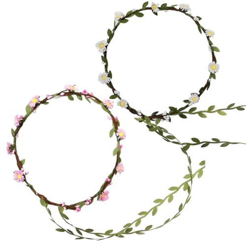 NOPKESV Lot de 2 Couronnes de Fleurs Bandeaux, Couronne Fleur Cheveux, Fleurs Cheveux en Ruban Elastique, Pour Cheveux, Mariée, Photographie de Voyage, Festival, Mariage et Fête