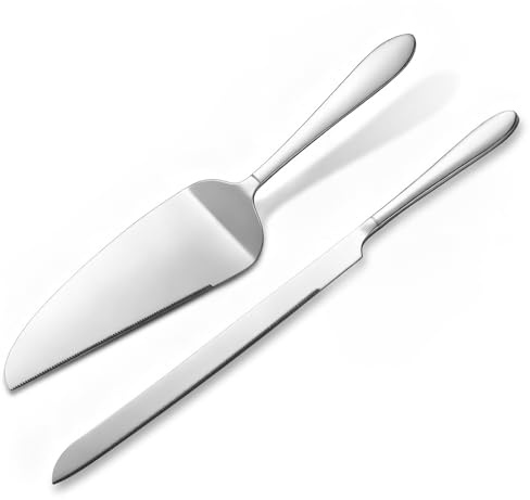 Bestac Stainless Steel Cake Knife & Spatula Set Thickened Blade, Sharp & Durable, Ideal for Birthday/Anniversary/Christmas Cake Cutting, Home & Bakery Use (Silver)