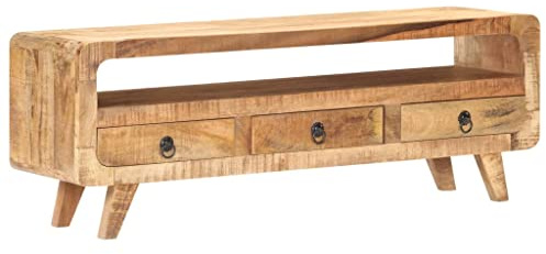 HETFTJN TV-Schrank Lowboard 117x30x41 cm aus massivem Mangoholz mit 3 Schubladen und offenem Fach, Modernes Industrial Design, stabiles Fernsehtisch Sideboard für Wohnzimmer & Schlafzimmer
