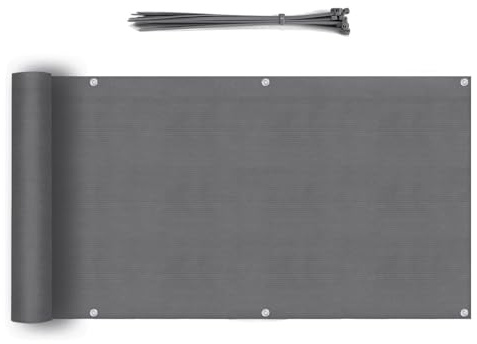 Sekey Balkon Sichtschutz Balkonabdeckung HDPE 220 g/m², 90x500cm, Leicht Transparent Wind- und UV-Schutz Wetterfest, mit Ösen, Nylon Kabelbinder, Anthrazit