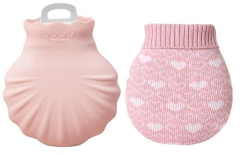 MoSundi Mini-Wärmflasche aus Silikon, 250 ml, wiederverwendbar, Wärmekissen für Bett, schnell für die Mikrowelle, 6 Stunden Wärme, tragbar für Reisen, mit Strickbezug, kompatibel mit kalten