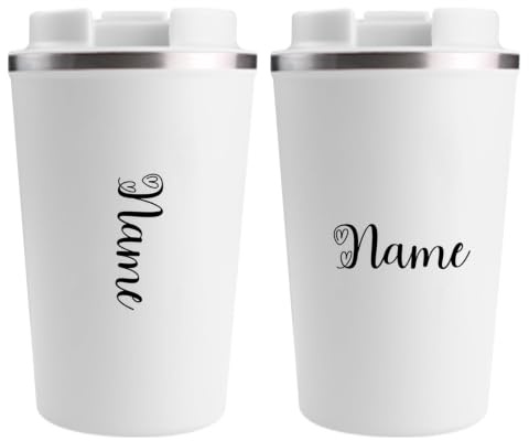 loongway Personalisierter Thermobecher mit Name Auslaufsicher 380ml | Eigener Schriftzug | Für Büro, Pendeln und unterwegs | Warm- oder Kaltgetränke | Persönliche Geschenkidee