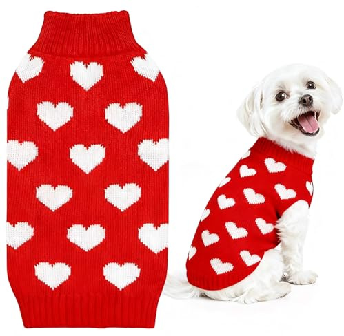 Hjärta hund jumper hund alla hjärtans outfit medium hundar jumper röda hundar tröjor stickade valptröjor varm katttröja semester bekväma husdjurskläder röd XL