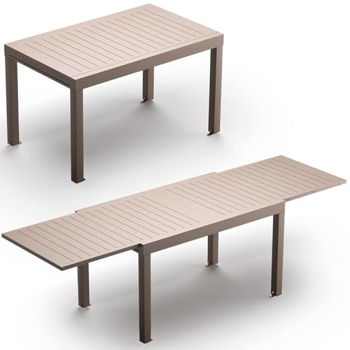 JUMMICO Gartentisch Ausziehbar aus Aluminium, Wetterfester & Kratzfester Tisch mit Sicherheitsauszug, Leichter Esstisch für Balkon, Terrasse und Garten
