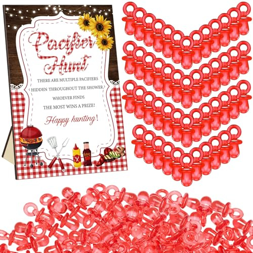 Thyle Lot de 51 tétines sur le thème du barbecue, jeu de fête prénatale, panneau de chasse et 50 tétines en acrylique pour décoration de fête prénatale, centre de table, fournitures de fête de