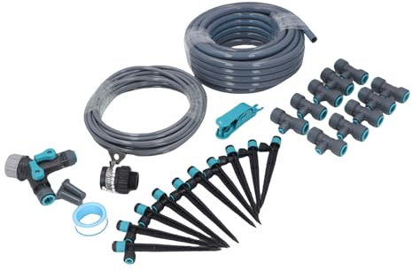 Acouto Kit d'irrigation Goutte à Goutte, Tuyau de 10 M, Buse de Pulvérisation, Système d'arrosage des Plantes pour Pelouse, Jardin, Cour, Serre, un Grand Kit 'irrigation à, Système 'irrigation