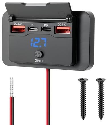 Gbformat 76W 4 Puertos Toma USB 12V Montaje en Pared, 2xPD 36W + 2xQC3.0 18W con Interruptor de Botón, Superficie Panel de Toma de Cargador USB Coche para Autobús RV Camión Marina Carro Golf