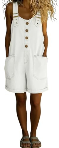 ORANDESIGNE Salopette Jeans Donna Baggy Estiva Vintage Y2K Salopette Jeans Corta Chic Overall Tuta Intera Gamba Larga con Tasca