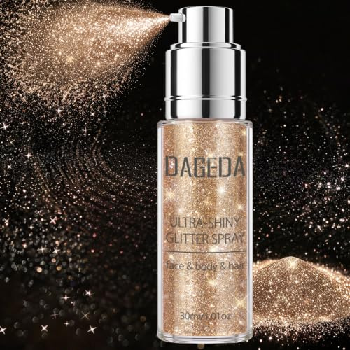 Prreal Champagne Body Glitter Spray, 30ML Glitter Hairspray Dry Powder | Face Body Shimmer Makeup, Hair Sparkles for Women Festival Outfits Rave Accessories,DIY Glitters Clothes & Nail Art, 04