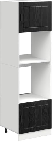 Roanoer Armoire de four Porto - Meuble de cuisine - Aspect chêne noir - Armoire haute en bois pour four encastré et fournitures - Meuble de cuisine moderne - 60 x 57 x 207 cm