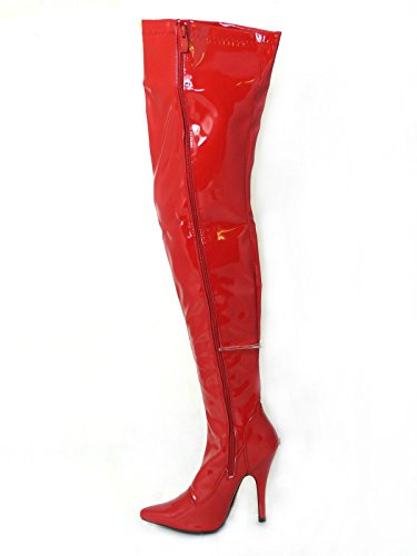 NEW Womens Ladies Sexy Thigh HIGH Kinky Fetish Over THE Knee Stiletto Heel Full Side Zip Boots Size 4 5 6 7 8 (4 UK, Red Patent)