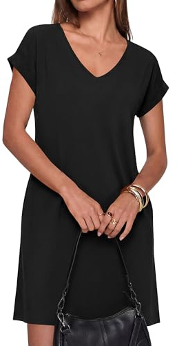 BTFBM Womens Summer Dresses 2026 Pockets Short Sleeve Loose Nightgowns Pajama Beach Vacation Casual Spring T Shirt Dress(Black, Medium)