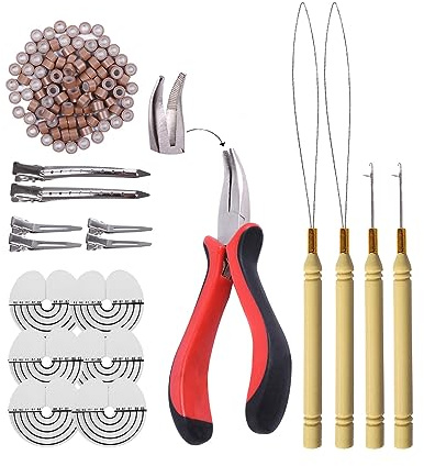 Kit pour extensions micro en silicone pour extensions de cheveux et de plumes (Marron clair)