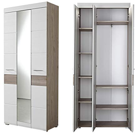Möbel Akut Garderobenschrank Funny Dielenschrank weiß Silbereiche mit Spiegel 84 cm breit