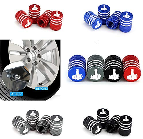 4pcs / Set Camion de Voiture Moto vélo Pneu Valve d'air Capuchons en Aluminium Doigt Moyen Bouchon de Valve de Pneu de Voiture moletage Style hermétique, 4 Couleurs (Bleu)