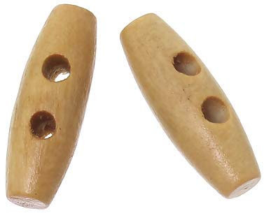 50 Holzknöpfe, Knebelknöpfe Oval 15x 7mm hellbraun braun- 2 Löcher Knebelverschluss Knöpfe aus Holz zum aufnähen annähen - Bastelknöpfe Mantelknöpfe