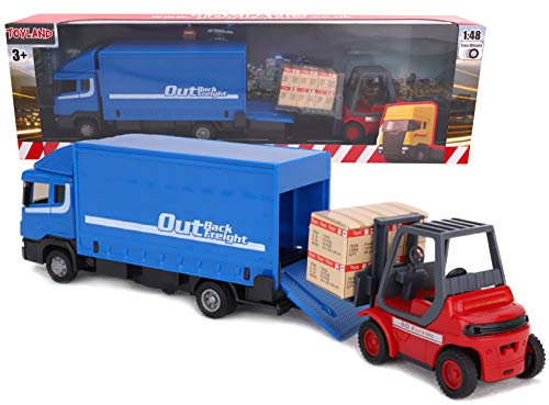 Toyland®- 15cm(6) Blue MAN Freight Truck And Forklift - Transport Goods -Load And Go - 1:48 Scale - Kids Toy
