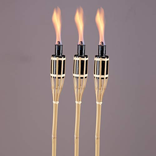 Black Bamboo Torch Lights for Outdoor Garden Patio, 2 ft Height, Burns for 4-5 Hours, Oil or Paraffin Fueled (Set of 9)
