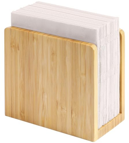MaxGear Bamboo Napkin Holder for Tables, Wooden Freestanding Tabletop Tissue Dispenser for Kitchen, Dining Room, Party, Outdoor, Holds 5.5x5.5 or Larger Napkins for Home, Restaurant, Hotel, 1 Pack