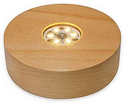 4 LED Wood Display Base for Crystals Glass Art, Warm Light Crystal Display Base Stand with 6 LEDs