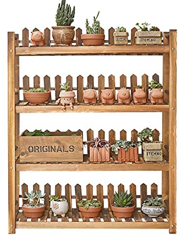Massivholz-Blumenständer Mehrschichtiger Bodenstehender Pflanzenständer Balkon-Sukkulenten-Ständer Gartenblumentopf-Ständer (Color : Brown, Size : 70x28x110cm)