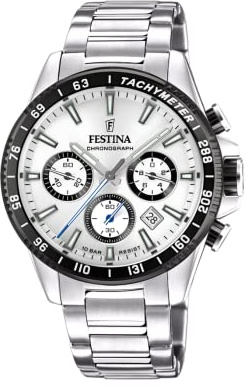 Festina Herren Uhr Analog aus Edelstahl 316L - Quarzwerk - Chronograph - Kalender - Mineralglas mit hoher Widerstandsfähigkeit - Wasserdicht bis 10 ATM F20560 Timeless Chronograph