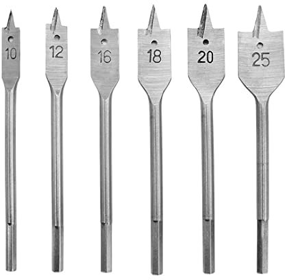 SYDARSYN Flachfräsbohrer-Set,150mm Länge mit 1/4 Sechskantschaft, Ø 10-25 mm 6 Teiliger Flache Holzbohrer Set für Holzbearbeitung