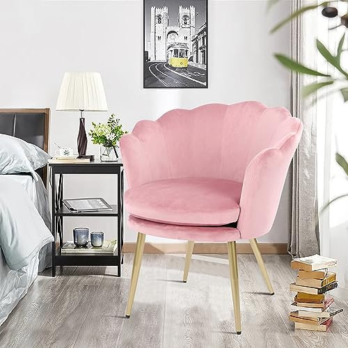 WOLMICS Schminktisch Stuhl aus Samt,Schreibtischstuhl Ergonomisch,Sessel Wohnzimmer mit Blütenblätter Rückenlehne,Schminkstuhl mit doppeltem Sitzpolster für Schlafzimmer/Schminkzimmer