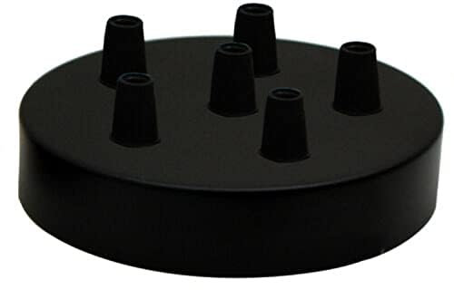 LEDSone Rosone da soffitto nero 6 uscite, perfetto per cavo flessibile in tessuto, 120 mm, piastra di montaggio in metallo con accessori per lampada da soffitto e da parete. (6 uscite)