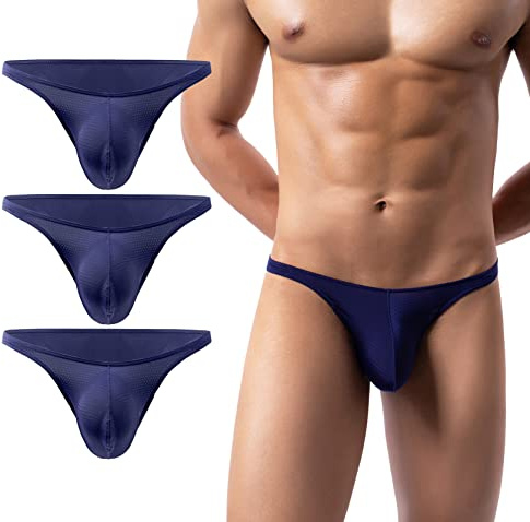 AIEOE Calzoncillos Malla para Hombres Ropa Interior Suave y Transpirable con Agujeros Aire 3er Pack Azul XL