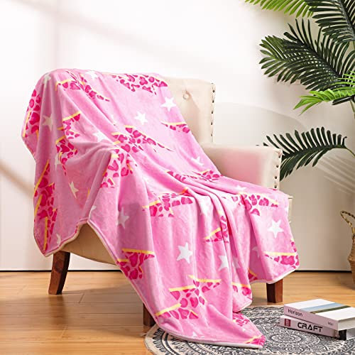 Frienda Rosa adrette Überwurfdecke, niedliches Flanell, weiche Decke, Plüsch, Flauschige, gemütliche Decke, adrette Bettwäsche, Dekoration für Schlafsaal, Wohnzimmer, 127 x 152,4 cm (Leopardenblitz)